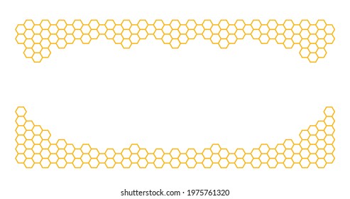 Orange border of geometric hexagons. Symbolizing the honeycomb. Side of the top and bottom for background design of honey company.