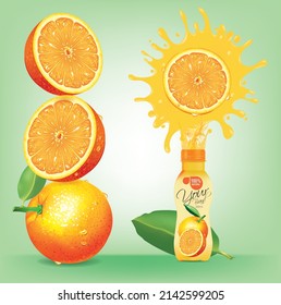 Orange bottle design with orange juice splashes.illustration vector