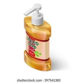 Orange Bottle Liquid Soap with Label Herbal Isolated