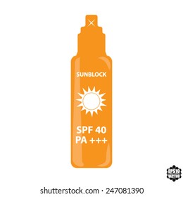 Orange Bottle Spray SPF 40 PA+++ For Skin And Face Sun Block Icon Isolated On White Background - Vector Illustration.