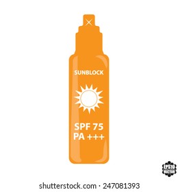 Orange Bottle Spray SPF 75 PA+++ For Skin And Face Sun Block Icon Isolated on White Background - Vector illustration.