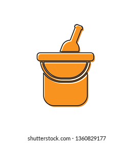 Orange Bottle of wine in an ice bucket icon isolated on white background. Vector Illustration