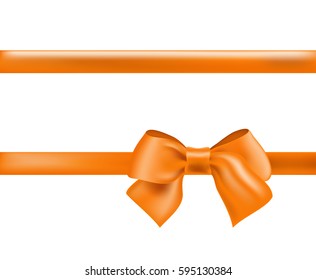 Orange bow with horizontal ribbon isolated on white. Decorative design element. vector