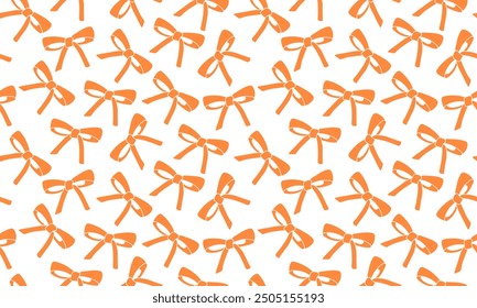 Orange bow seamless pattern. Holiday background for Christmas, Xmas, New Year and birthday. Paper Package ornate. Vector