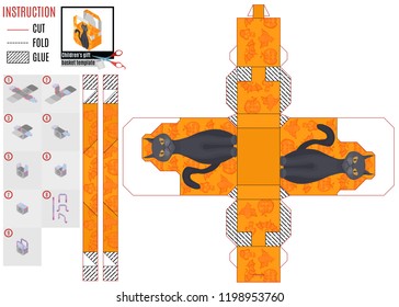 orange box template for halloween with cat. stock image picture