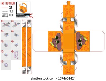 orange box template for Halloween with poo in glasses