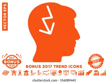 Orange Brain Electric Strike icon with bonus 2017 year trend design elements. Vector illustration style is flat iconic symbols, white background.