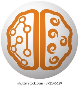 Orange Brain icon on sphere isolated on white background
