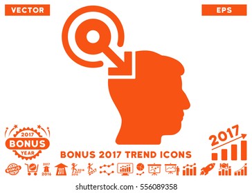 Orange Brain Interface Plug-In pictograph with bonus 2017 trend icon set. Vector illustration style is flat iconic symbols, white background.