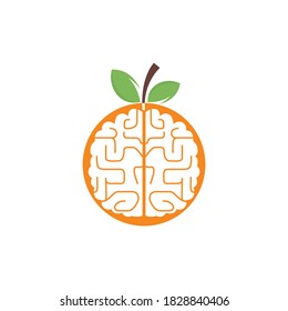 Orange brain vector logo design. Logo of a fruit style brain.