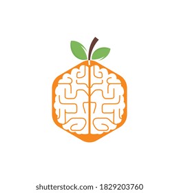 Orange brain vector logo design. Logo of a fruit style brain.