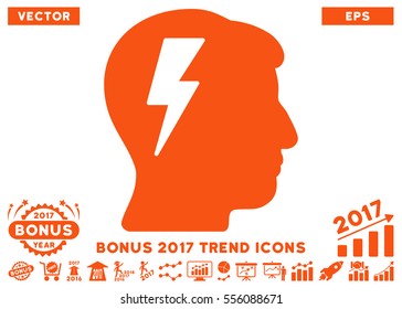 Orange Brainstorming icon with bonus 2017 year trend symbols. Vector illustration style is flat iconic symbols, white background.