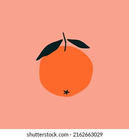 Naranja con ilustración vectorial de ramas y hojas dibujadas a mano. Frutos jugosos tropicales aislados en estilo plano para logotipo o icono.
