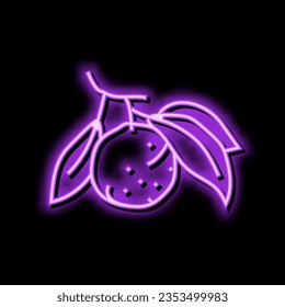 orangefarbener Ast-Blatt-Neon-Leuchtzeichen, Vektorgrafik. Orangenzweig-Illustration