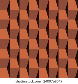 Orange brick color roof tiles pattern. 3D like vector seamless pattern.