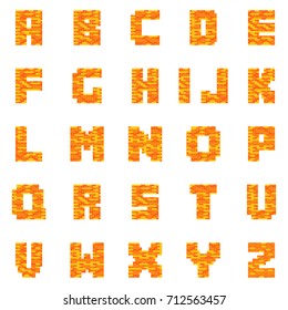 Orange Brick Letters. Vector Font, Typeface, Alphabet.