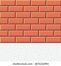 Orange brick texture pixel art. Vector picture. Walls and snow.