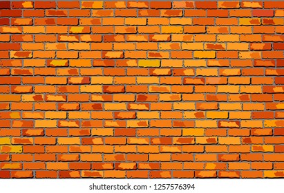 Orange brick wall - Illustration, 
Shades of orange brick wall vector, 
Seamless realistic Light And Dark orange color brick wall, 
Abstract vector illustration