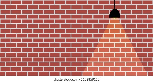 Orange brick wall and orange light from lamp vector.
