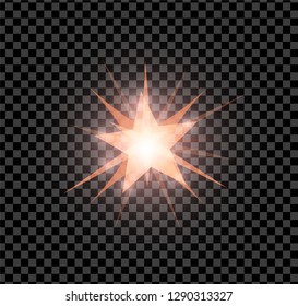 Orange bright glowing and shining star dflares effect isolated on transparent background. Vector illustration