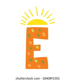 Orange bright Letter - Capital E
Sunny tropical summer alphabet, vector element isolated on white background.