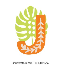 Orange bright Letter - Capital J
Sunny tropical summer alphabet, vector element isolated on white background.