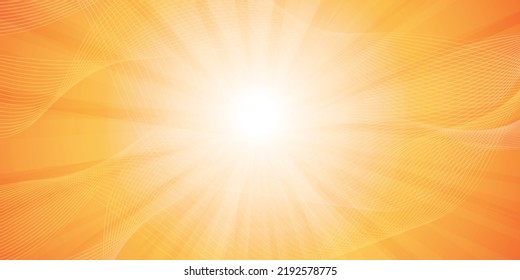 Orange Bright Sun Rays With Transparent 3D Wavy Grid Overlays - Multi Purpose Abstract Design, Illustration In Editable Vector Format