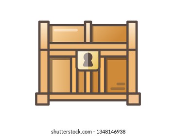 Orange bright wooden chest. Flat vector illustration. Magic treasure, interior items.