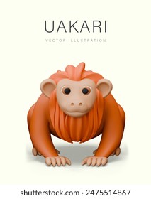 Orange broad nosed monkey, uakari. Vector animal, primate