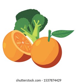 orange broccoli fresh food vector illustration design