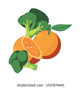 orange broccoli fresh food vector illustration design