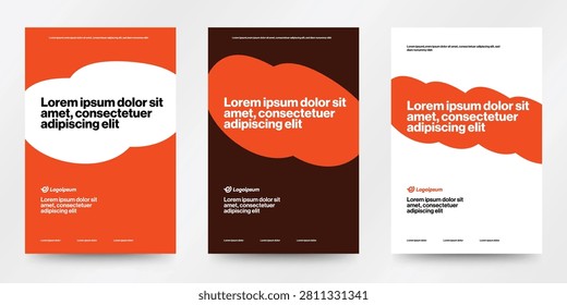 Orange brochure cover template collection featuring large speech bubble graphics for corporate branding communication presentation editorial publication marketing print design and modern business promotional layouts.