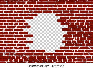 Orange broken realistic old black brick wall concept on transparent background. Vector illustration