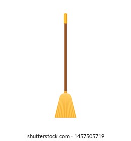 Orange broom on a long handle. Vector illustration on white background.