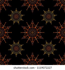 Orange and brown abstract ornament, vector seamless pattern of abstract decorative elements.