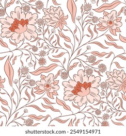 Patrón de Vector de estilo chintz de estilo indio floral de otoño marrón anaranjado para tela y accesorios 