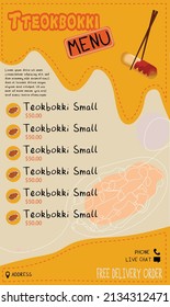 orange and brown background tteokbokki flyer Template Menu Pamphlet streetfood menu book design