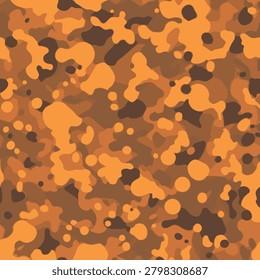 Orange and brown camouflage seamless pattern. Autumn woodland camo texture for hunting apparel, military uniform, tactical survival gear or outdoor clothing. Abstract vector background.