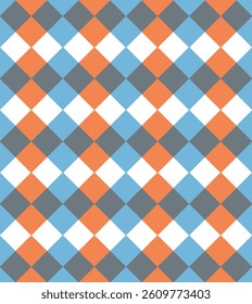 orange brown checkboard games, Square shapes vintage background. Childish rhombus tiles seamless pattern vector graphic design, tablecloth fabric print. Checkerboard squares endless backdrop.
