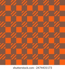 Orange and brown checkered cloth pattern. Abstract color full of Scott pattern. Pastel gingham seamless background for print on fabric.