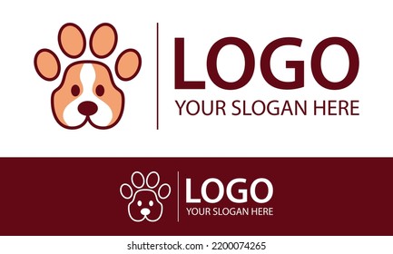 Orange and Brown Color Dog Face Paw Logo Design svg