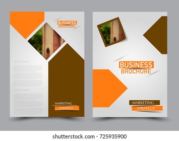 Orange and brown flyer design template. Brochure abstract background for business, education, presentation, advertisement. Corporate identity style concept. Editable vector illustration.