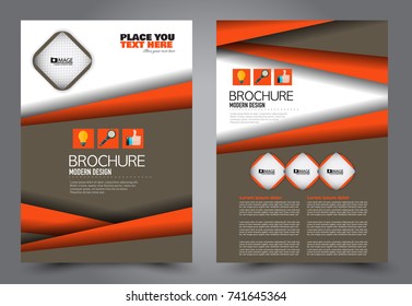 Orange and brown flyer template design. Brochure abstract background for business, education, presentation, advertisement. Corporate identity style concept. Editable vector illustration.