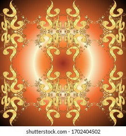 Orange and brown and golden pattern. Elegant vector classic pattern. Seamless abstract background with repeating elements.