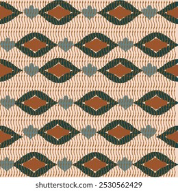 Orange, braun, grüne Stickerei, Motiv ethnischen Kat nahtlose Textil-Illustration, Druck gestreifte Ornament, Muster, Design für die Verpackung, Seide, Schal, Kleidung, Hintergrund, Textil, Teppiche, Vorhänge.