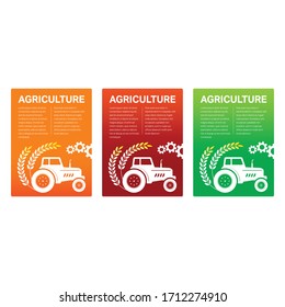 orange, brown, green tractor and spike symbol. agriculture and production concept