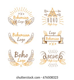 Orange and brown hand-drawn badge in boho style