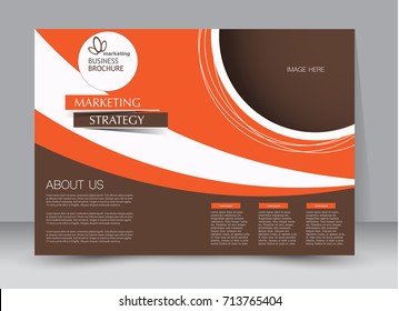 Orange and brown landscape wide flyer or brochure template. Billboard abstract background design. Business, education, presentation, advertisement concept. Vector illustration.