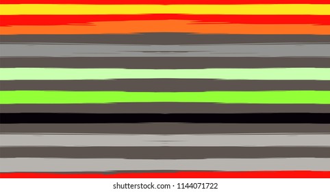 Orange, Brown Lines Seamless Summer Pattern, Vector Watercolor Sailor Stripes. Horizontal Brushstrokes Trace Vintage Grunge Textile Clothe Design. Simple Painted Ink Trace, Geometric Autumn Print