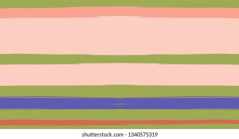 Orange, Brown Lines Seamless Summer Pattern, Vector Watercolor Sailor Stripes. Horizontal Brushstrokes Trace Vintage Grunge Textile Clothe Design. Ink Painted Doodle Lines, Geometric Track Prints